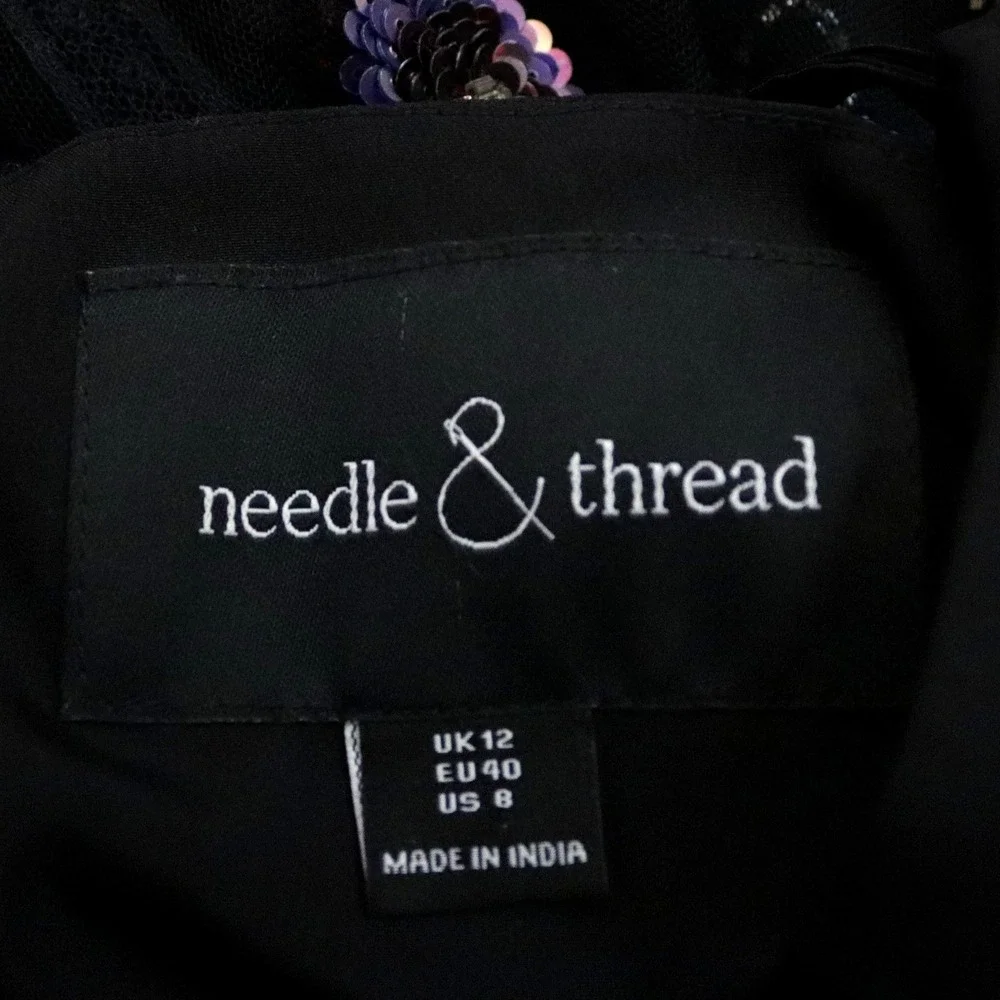 Needle & Thread Floral Ombre Dress 8 Black Sequin Beaded Embellished Midi - Picture 10 of 12